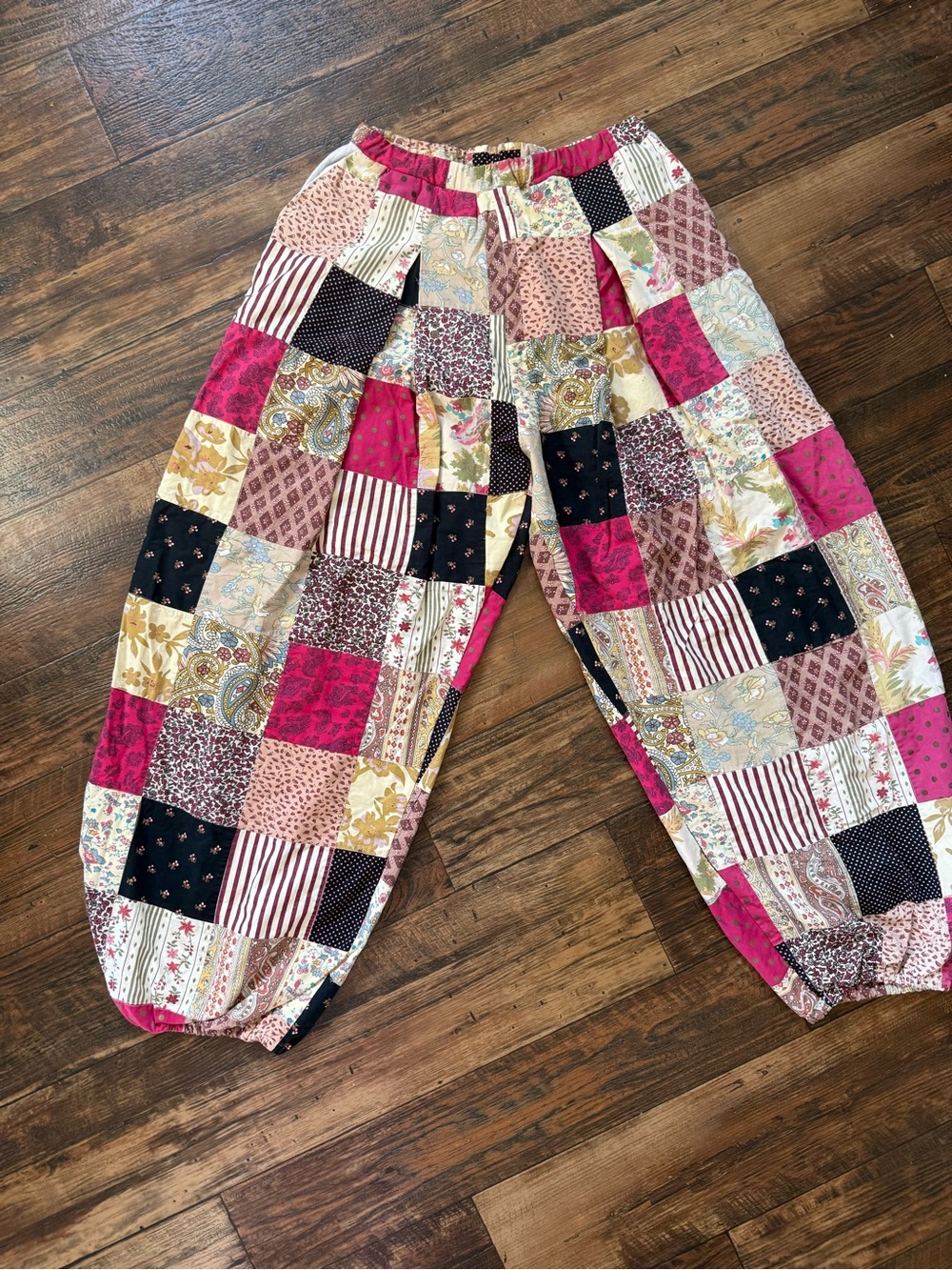 Patchwork balloon plead Elastic Waist Pants